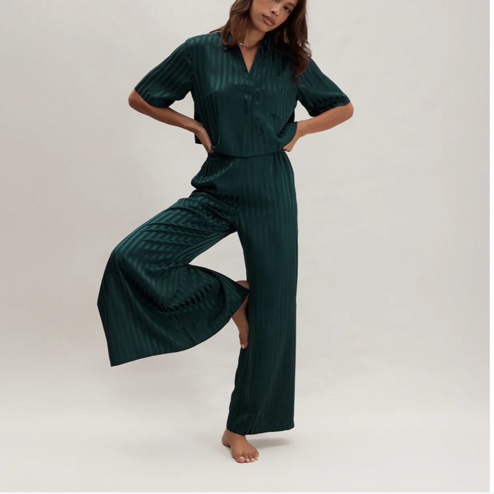 LUNYA BNWT Washable Silk High Rise Pant Set in Dusky Cypress Jacquard Size XS - Picture 5 of 7